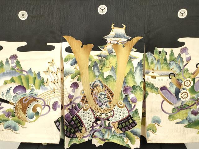 平和屋着物[]七五三　男の子　祝着　龍　兜　風景松文　金彩　逸品　DABE7195ma