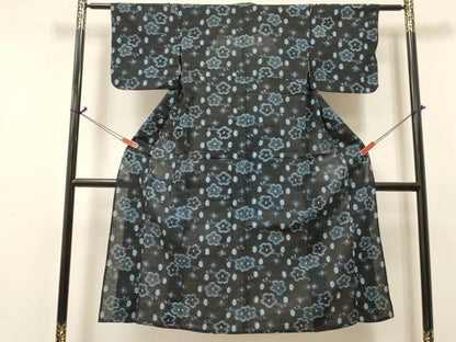 平和屋着物＊夏物　久留米絣　女の子　子供　７歳　浴衣　光琳椿　綿　逸品　DABE7201ma