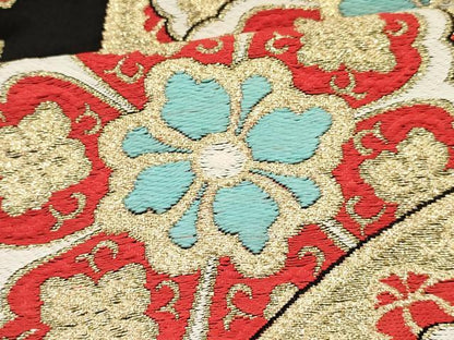 平和屋着物[]女の子　子供　丸帯　青海波花文　黒地　金糸　DABE7205ma