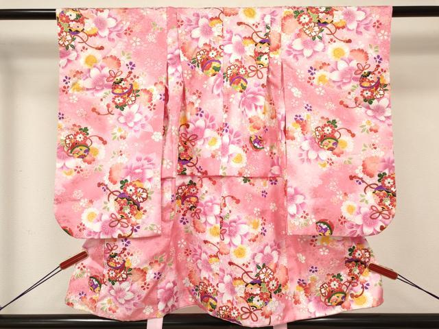 平和屋着物[]七五三　女の子　３歳　祝着　三つ身　長襦袢(単衣)・被布セット　鈴花文　暈し染め　金彩　DABE7206ma