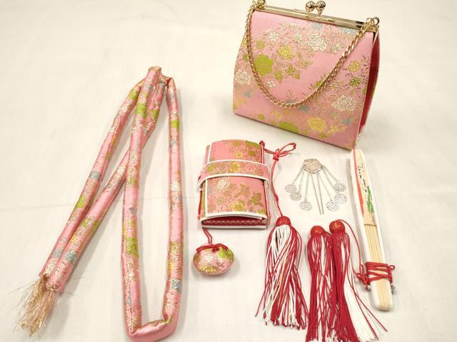 平和屋着物[]和装小物　女の子　子供　小物(帯締め・箱迫・びらかん・扇子・バッグ)セット　逸品　DABE7214ma