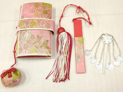 平和屋着物[]和装小物　女の子　子供　小物(帯締め・箱迫・びらかん・扇子・バッグ)セット　逸品　DABE7214ma