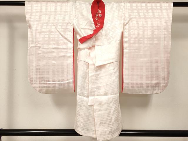 平和屋着物[]七五三　女の子　３歳　祝着　三つ身　長襦袢(袷・半衿刺繍)セット　御所車扇面飛鶴花文　暈し染め　金彩　逸品　DABE7217ma