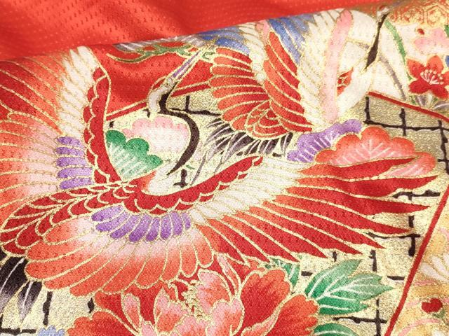 平和屋着物[]七五三　女の子　３歳　祝着　三つ身　長襦袢(袷・半衿刺繍)セット　御所車扇面飛鶴花文　暈し染め　金彩　逸品　DABE7217ma