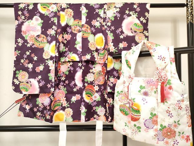 平和屋着物[]七五三　女の子　３歳　祝着　三つ身　被布セット　雪輪鈴花文　暈し染め　金彩　DABE7218ma