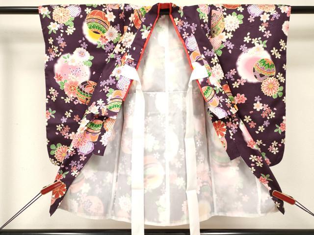 平和屋着物[]七五三　女の子　３歳　祝着　三つ身　被布セット　雪輪鈴花文　暈し染め　金彩　DABE7218ma