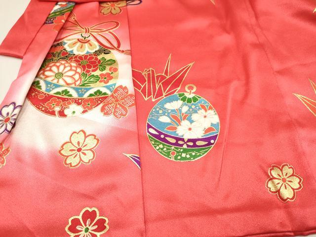 平和屋着物[]七五三　女の子　３歳　祝着　三つ身　折り鶴　鈴花文　暈し染め　金彩　逸品　DABE7223ma
