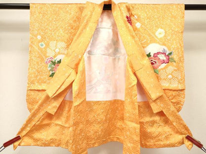 平和屋着物[]七五三　女の子　３歳　祝着　三つ身　絞り　総刺繍　束ね熨斗花文　金糸　逸品　DABE7226ma