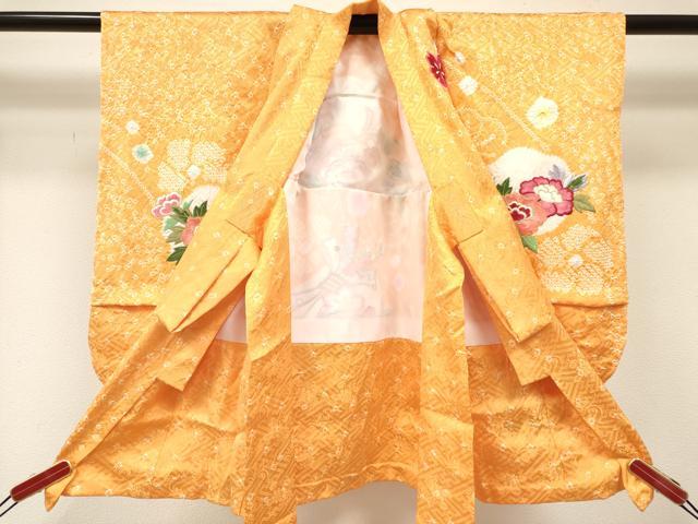 平和屋着物[]七五三　女の子　３歳　祝着　三つ身　絞り　総刺繍　束ね熨斗花文　金糸　逸品　DABE7226ma