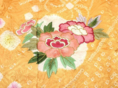 平和屋着物[]七五三　女の子　３歳　祝着　三つ身　絞り　総刺繍　束ね熨斗花文　金糸　逸品　DABE7226ma