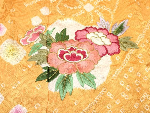 平和屋着物[]七五三　女の子　３歳　祝着　三つ身　絞り　総刺繍　束ね熨斗花文　金糸　逸品　DABE7226ma