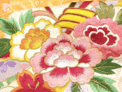 平和屋着物[]七五三　女の子　３歳　祝着　三つ身　絞り　総刺繍　束ね熨斗花文　金糸　逸品　DABE7226ma