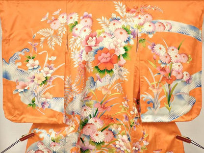 平和屋着物[]七五三　女の子　３歳　祝着　三つ身　立波牡丹花文　金彩　逸品　DABE7227ma