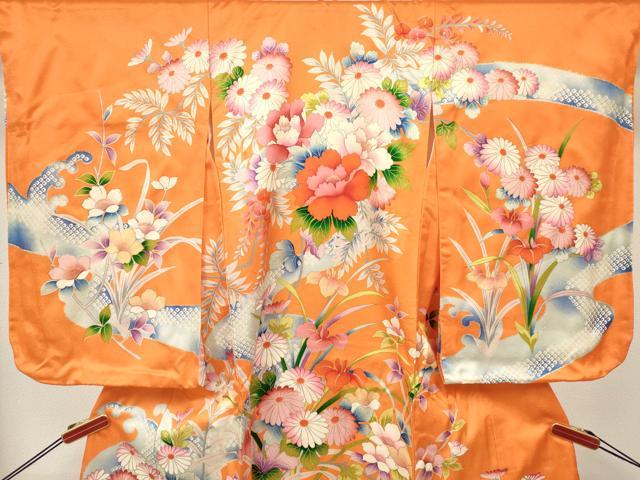 平和屋着物[]七五三　女の子　３歳　祝着　三つ身　立波牡丹花文　金彩　逸品　DABE7227ma
