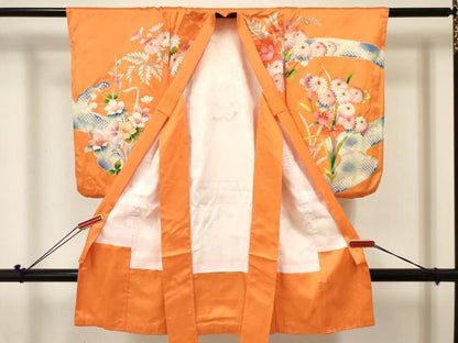 平和屋着物[]七五三　女の子　３歳　祝着　三つ身　立波牡丹花文　金彩　逸品　DABE7227ma