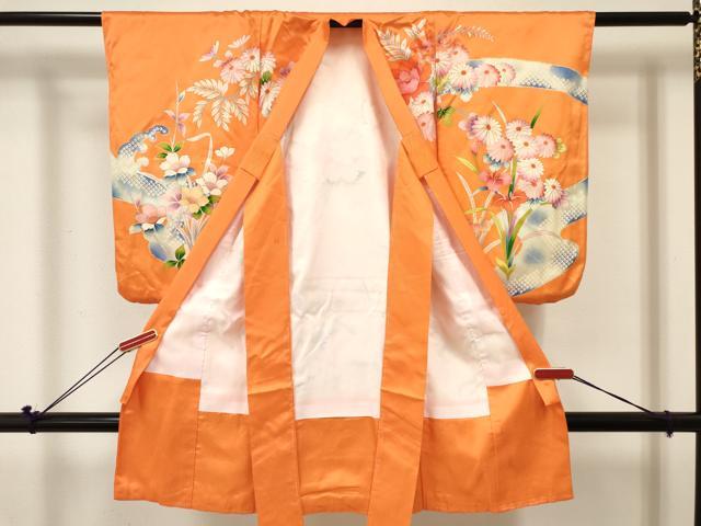 平和屋着物[]七五三　女の子　３歳　祝着　三つ身　立波牡丹花文　金彩　逸品　DABE7227ma