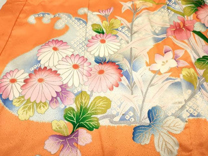 平和屋着物[]七五三　女の子　３歳　祝着　三つ身　立波牡丹花文　金彩　逸品　DABE7227ma