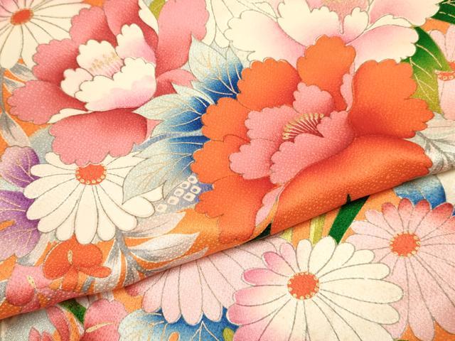 平和屋着物[]七五三　女の子　３歳　祝着　三つ身　立波牡丹花文　金彩　逸品　DABE7227ma