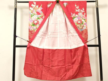 平和屋着物[]七五三　女の子　７歳　祝着　四つ身　鴛鴦　舞蝶花車文　暈し染め　金彩　逸品　DABE7228ma