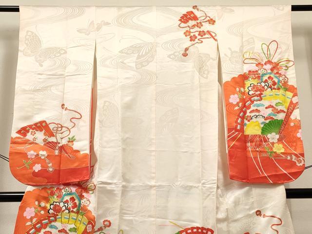 平和屋着物[]七五三　女の子　７歳　祝着　四つ身　駒刺繍　松竹梅　檜扇花文　金銀彩　DABE7229ma