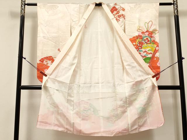 平和屋着物[]七五三　女の子　７歳　祝着　四つ身　駒刺繍　松竹梅　檜扇花文　金銀彩　DABE7229ma