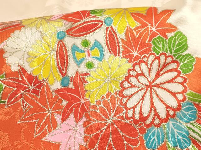 平和屋着物[]七五三　女の子　７歳　祝着　四つ身　駒刺繍　松竹梅　檜扇花文　金銀彩　DABE7229ma