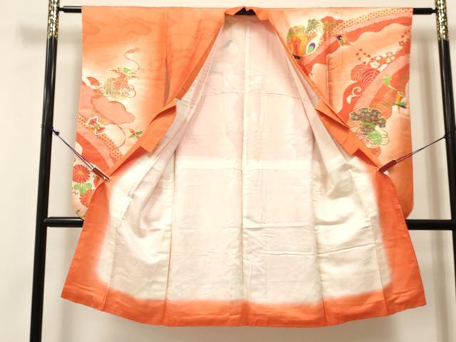 平和屋着物[]七五三　女の子　７歳　祝着　四つ身　駒刺繍　打ち出の小槌　仕覆花文　暈し染め　金彩　逸品　DABE7230ma