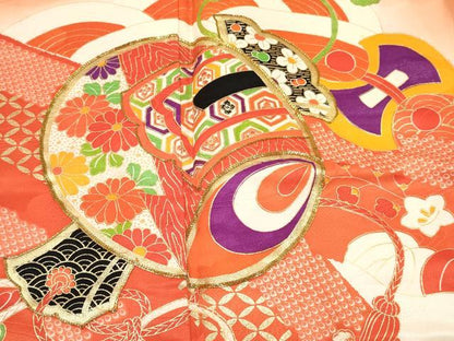 平和屋着物[]七五三　女の子　７歳　祝着　四つ身　駒刺繍　打ち出の小槌　仕覆花文　暈し染め　金彩　逸品　DABE7230ma