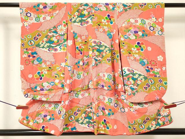 平和屋着物[]アンティーク　大正ロマン　七五三　女の子　３歳　祝着　三つ身　吉祥花文　逸品　DABE7233ma