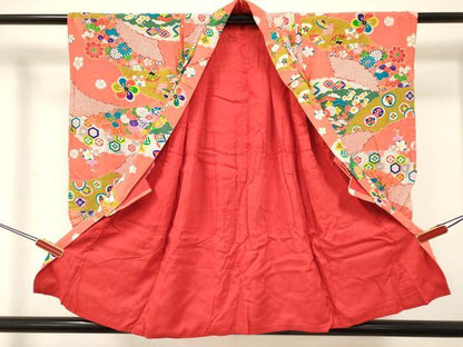 平和屋着物[]アンティーク　大正ロマン　七五三　女の子　３歳　祝着　三つ身　吉祥花文　逸品　DABE7233ma