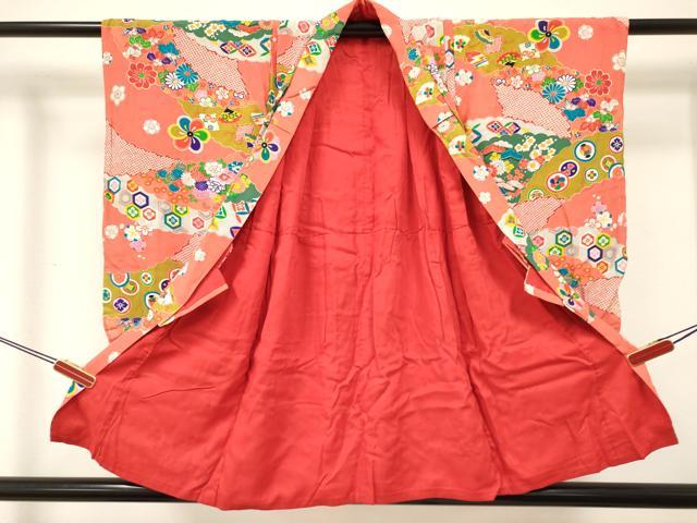平和屋着物[]アンティーク　大正ロマン　七五三　女の子　３歳　祝着　三つ身　吉祥花文　逸品　DABE7233ma