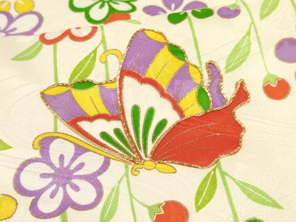 平和屋着物∵女の子　十三参り　子供　祝着　駒刺繍　花蝶文　金彩　逸品　DABE7234ma