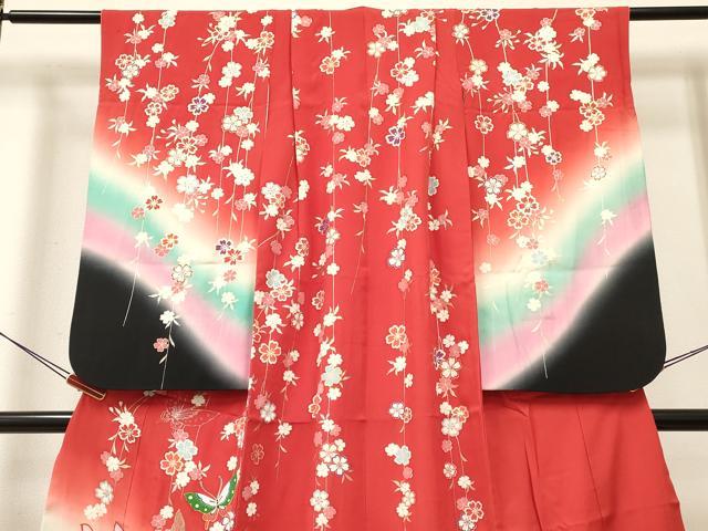 平和屋着物∵女の子　十三参り　子供　祝着　花蝶文　暈し染め　金銀彩　逸品　DABE7235ma