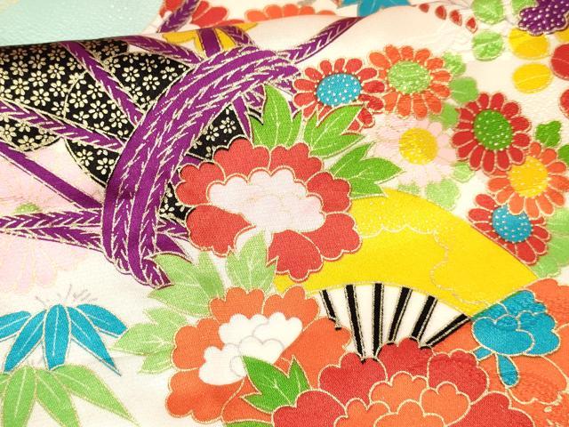 平和屋着物[]七五三　女の子　３歳　祝着　三つ身　駒刺繍　打ち出の小槌　風景花文　金彩　逸品　DABE7238ma