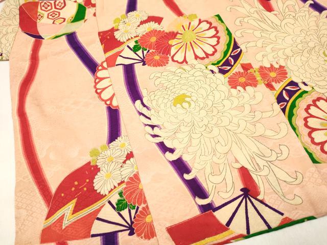 平和屋着物[]アンティーク　大正ロマン　七五三　女の子　３歳　祝着　三つ身　乱菊　立涌鞠花文　金彩　逸品　DABE7240ma