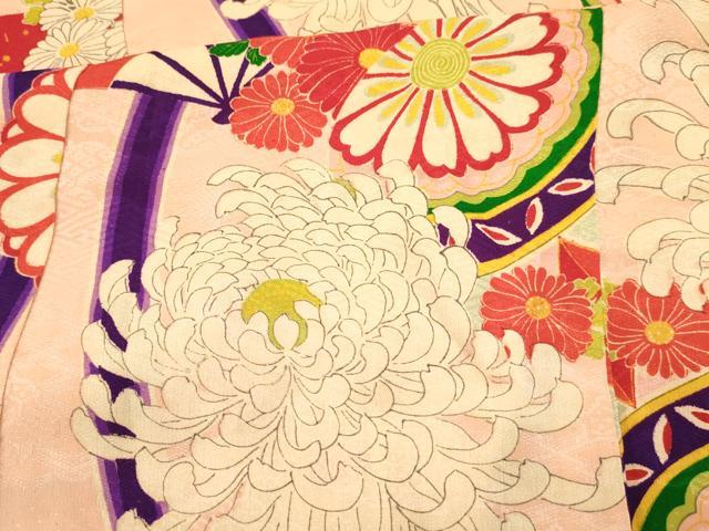 平和屋着物[]アンティーク　大正ロマン　七五三　女の子　３歳　祝着　三つ身　乱菊　立涌鞠花文　金彩　逸品　DABE7240ma