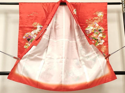 平和屋着物[]七五三　女の子　３歳　祝着　三つ身　扇花文　金彩　逸品　DABE7241ma