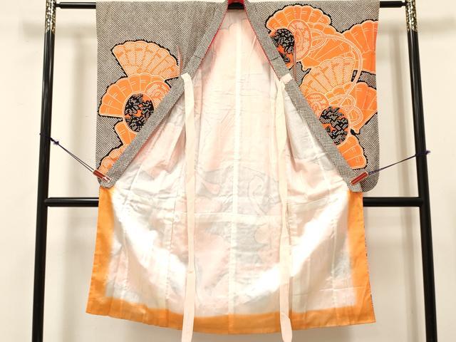平和屋着物[]七五三　女の子　７歳　祝着　四つ身　駒刺繍　檜扇鼓花文　DABE7242ma