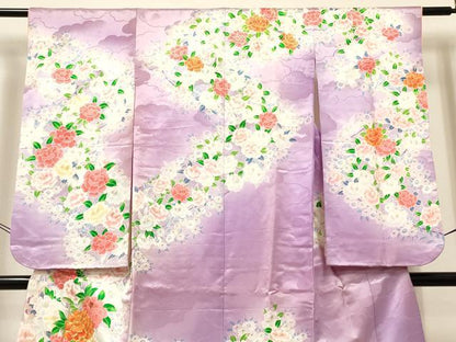 平和屋着物[]七五三　女の子　７歳　祝着　四つ身　駒刺繍　牡丹花文　暈し染め　金彩　洗える着物　DABE7243ma