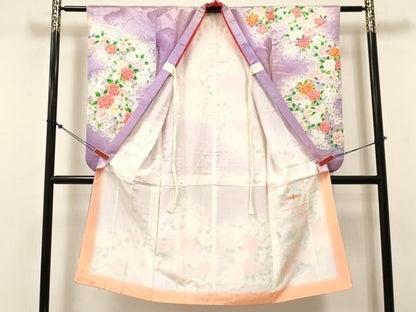 平和屋着物[]七五三　女の子　７歳　祝着　四つ身　駒刺繍　牡丹花文　暈し染め　金彩　洗える着物　DABE7243ma