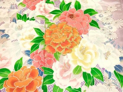 平和屋着物[]七五三　女の子　７歳　祝着　四つ身　駒刺繍　牡丹花文　暈し染め　金彩　洗える着物　DABE7243ma