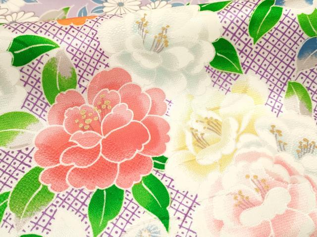 平和屋着物[]七五三　女の子　７歳　祝着　四つ身　駒刺繍　牡丹花文　暈し染め　金彩　洗える着物　DABE7243ma