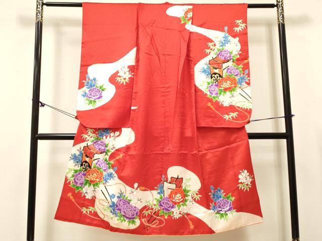 平和屋着物[]七五三　女の子　７歳　祝着　四つ身　駒刺繍　御所車花文　金彩　DABE7246ma