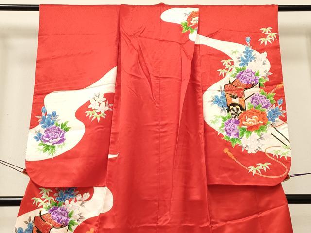 平和屋着物[]七五三　女の子　７歳　祝着　四つ身　駒刺繍　御所車花文　金彩　DABE7246ma