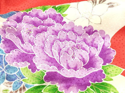 平和屋着物[]七五三　女の子　７歳　祝着　四つ身　駒刺繍　御所車花文　金彩　DABE7246ma