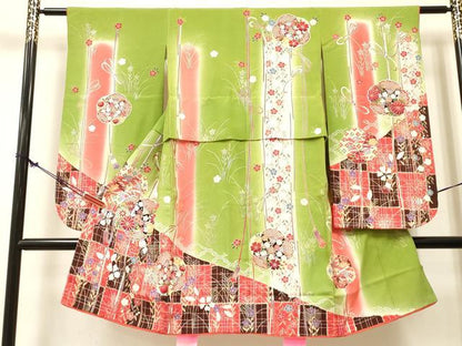 平和屋着物[]七五三　女の子　３歳　祝着　三つ身　扇面花文　暈し染め　金銀彩　逸品　DABE7247ma