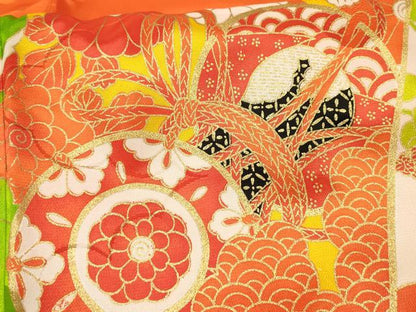 平和屋着物[]七五三　女の子　７歳　祝着　四つ身　駒刺繍　御所車花文　金彩　洗える着物　DABE7248ma