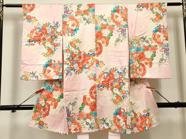 平和屋着物[]お宮参り　女の子　祝着　産着　初着　のしめ　源氏車花文　暈し染め　金彩　逸品　DABE7250ma