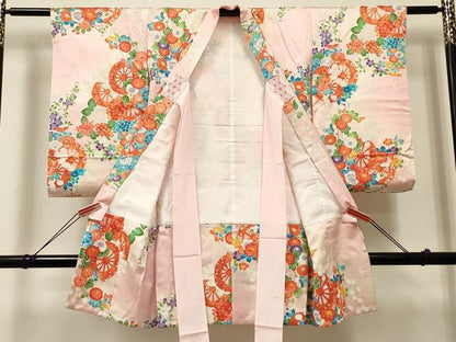 平和屋着物[]お宮参り　女の子　祝着　産着　初着　のしめ　源氏車花文　暈し染め　金彩　逸品　DABE7250ma