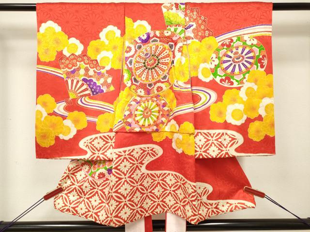 平和屋着物[]お宮参り　女の子　祝着　産着　初着　のしめ　駒刺繍　源氏車花文　金彩　逸品　DABE7253ma